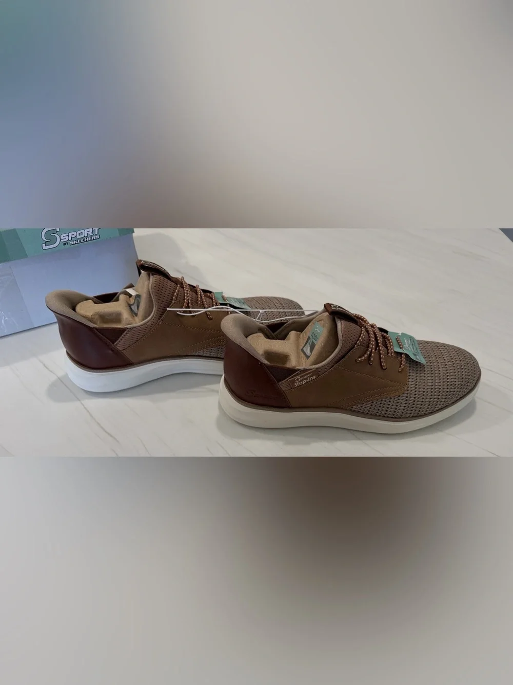 Skechers S Sport Men’s Taupe/Brown Knit Slip-On Sneakers